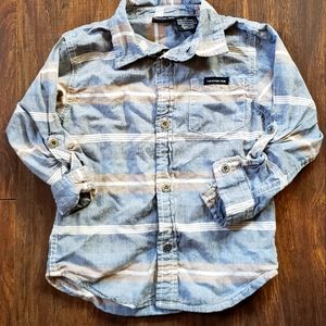 Calvin Klein 4T White Brown Blue Striped Boys Button Up Long Sleeve Shirt